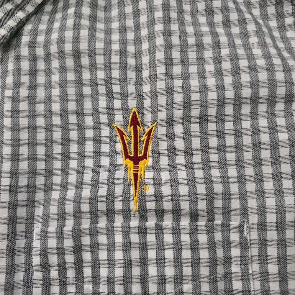 Antigua Mens XL ASU Sun Devils Gingham Button Down Shirt Grey White Long Sleeve